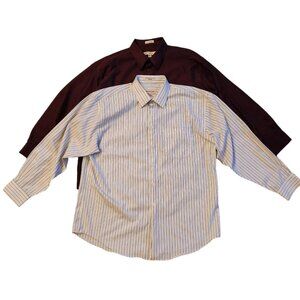 Lot Of 2 Pronto Uomo Dress Shirts 17.5-34/35 & 18-34/35 Burgundy & Black Striped